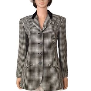 Vintage Ann Taylor black white checkered blazer with black velvet collar
